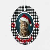 Black & White Plaid Christmas Custom Pet メタルオーナメント (正面左)