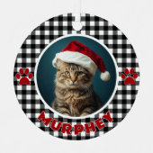 Black & White Plaid Christmas Custom Pet メタルオーナメント (正面)