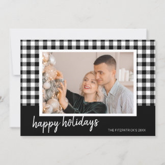 Black & White Plaid Christmas Photo Greeting シーズンカード