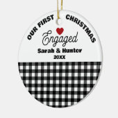 Black & White Plaid Our First Christmas Engaged セラミックオーナメント (左)