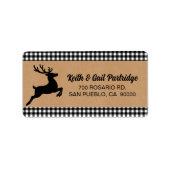 Black & White Plaid Reindeer Christmas Custom ラベル (正面)