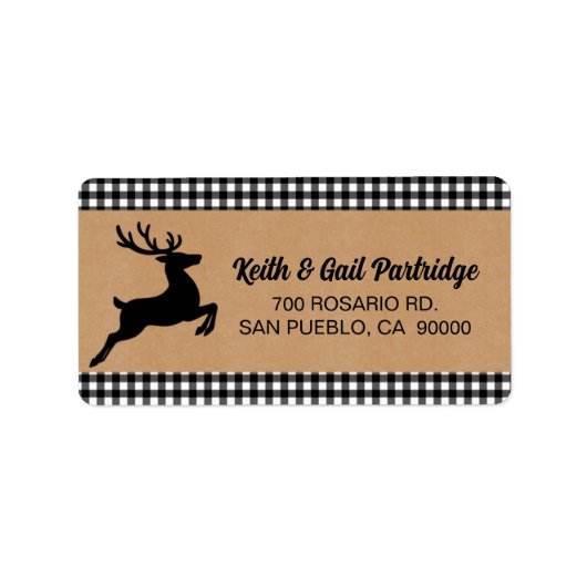 Black & White Plaid Reindeer Christmas Custom ラベル (正面)