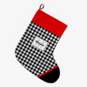 Black & White Plaid Toe Trim Monogram ラージクリスマスストッキング (正面 (吊り時))