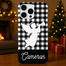 Black & White Plaid with Angel Custom Name iPhone 16 Pro Maxケース