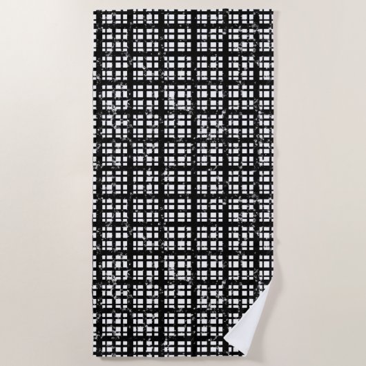 Black & White Plaid with Paint Splatter ビーチタオル (正面)