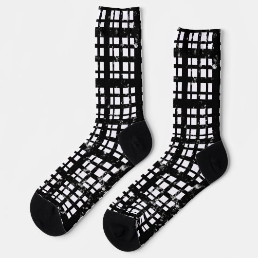 Black & White Plaid with Paint Splatter Crew Socks ソックス (左)