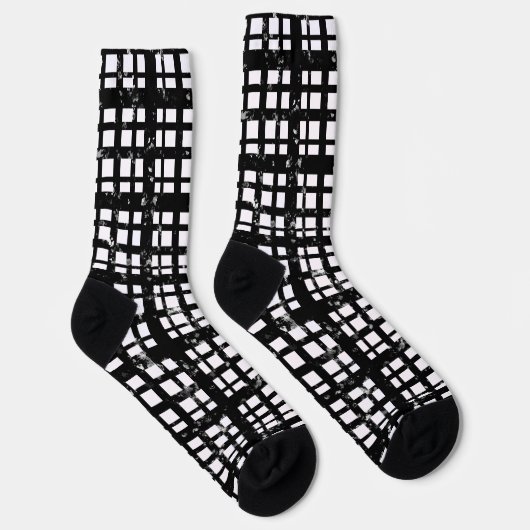 Black & White Plaid with Paint Splatter Crew Socks ソックス (右)