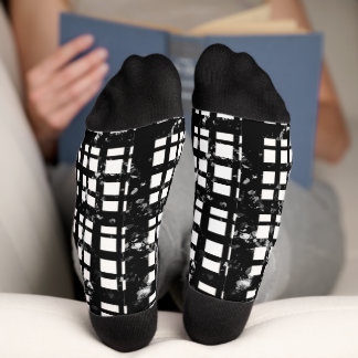 Black & White Plaid with Paint Splatter Crew Socks ソックス