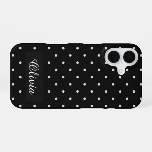 Black & White Polka Dot Custom Name iPhone 16ケース (裏面横)