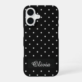 Black & White Polka Dot Custom Name iPhone 16ケース
