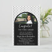 Black & White Polka Dots 2 Photo Graduation Party  招待状 (スタンド正面)