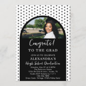 Black & White Polka Dots 2 Photo Graduation Party  招待状 (正面)