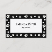 Black & White Polka Dots Paw Prints Business Card 名刺 (正面)