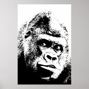 Black White Pop Art Gorilla ポスター