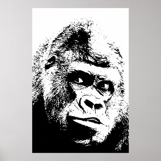 Black White Pop Art Gorilla ポスター (正面)