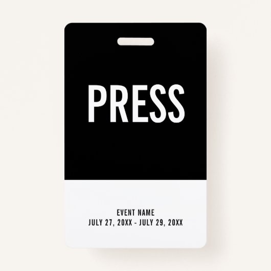 Black & White Press All Access PassイベントID バッジ (正面)
