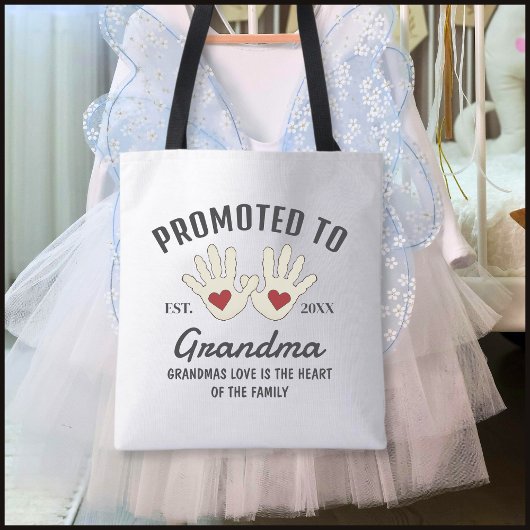 Black & White Promoted To Grandma Baby Handprints トートバッグ