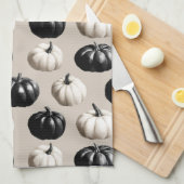 Black & White Pumpkin Fall Design キッチンタオル (四つ折り)