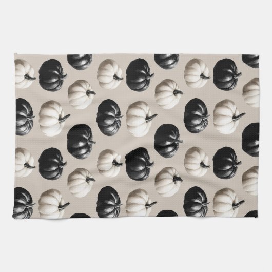 Black & White Pumpkin Fall Design キッチンタオル (横)