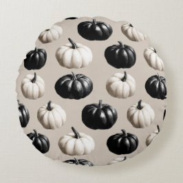 Black & White Pumpkin Fall Design ラウンドクッション