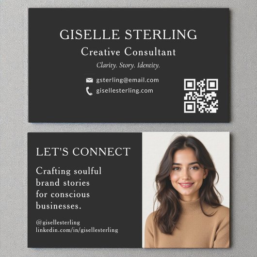 Black White QR Code Professional Photo 名刺