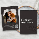 Black White QR Code Wedding Invitation with RSVP 招待状