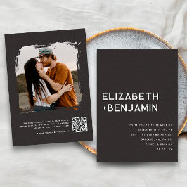 Black White QR Code Wedding Invitation with RSVP 招待状