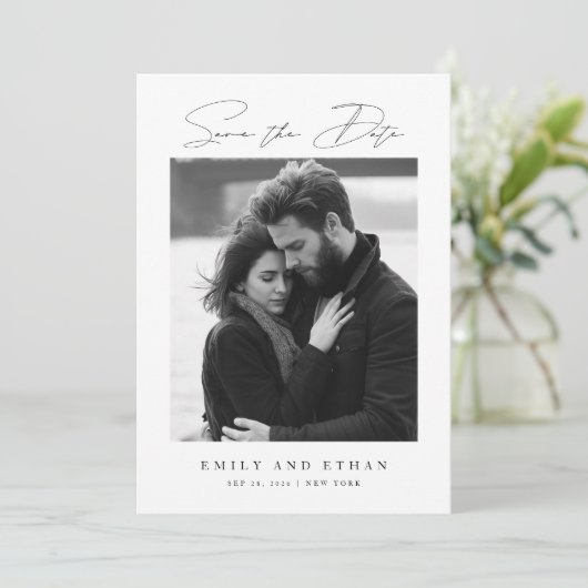 Black & White QR Code Wedding Photo Save The Date 招待状 (スタンド正面)