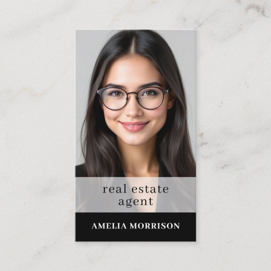Black White Real Estate Agent QR Code Photo  名刺 (正面)