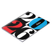 Black White Red Cyan Bold Year Color Block ノートブック (左側)