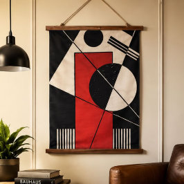 Black White Red Geometric Abstract Mid Century 吊り下げ型タペストリー