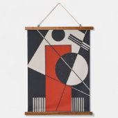 Black White Red Geometric Abstract Mid Century 吊り下げ型タペストリー (正面)