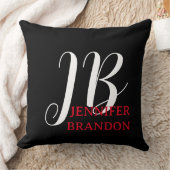 Black White Red Handwriting Monogram Add Name クッション (ブランケット)
