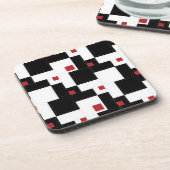 Black White Red Modern Vintage Patchwork コースター (左側)