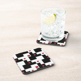 Black White Red Modern Vintage Patchwork コースター