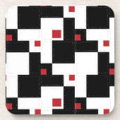 Black White Red Modern Vintage Patchwork コースター (正面)