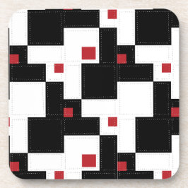Black White Red Modern Vintage Patchwork コースター