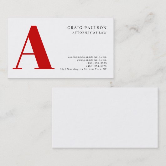 Black White Red Monogram Attorney Business Card 名刺 (正面/裏面)