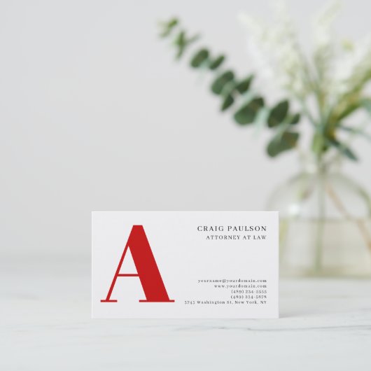 Black White Red Monogram Attorney Business Card 名刺 (スタンド正面)