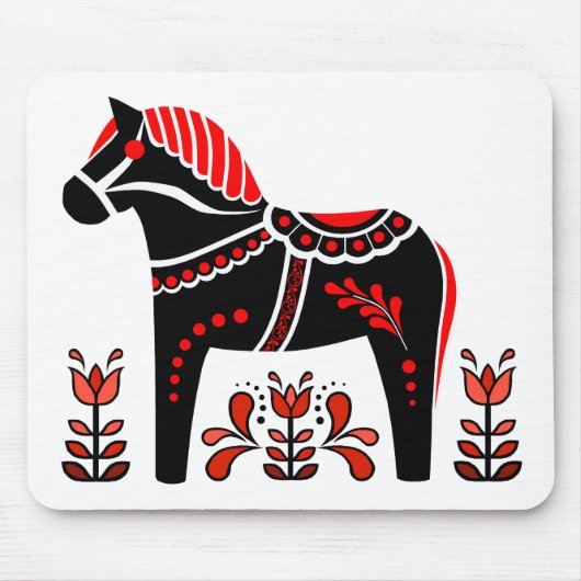 Black/white/red Nordic Folk Dala horse/Friesian マウスパッド (正面)