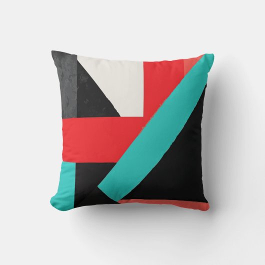 Black, White, Red & Teal Abstract Shapes クッション (正面)