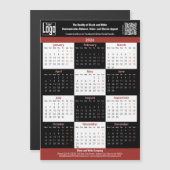 Black, White, Red Your Logo 2026 Calendar Magnet (正面/裏面)