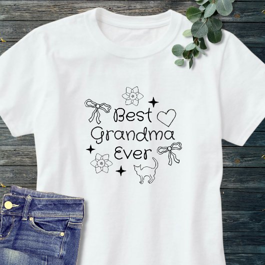 Black & White Retro Hand Drawn Best Grandma Ever Tシャツ