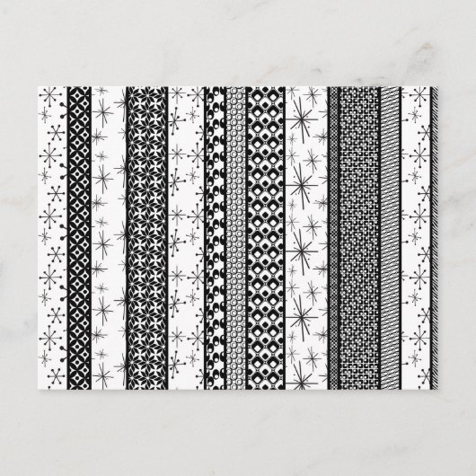 Black & White Retro Pattern Stripes 1 ポストカード (正面)