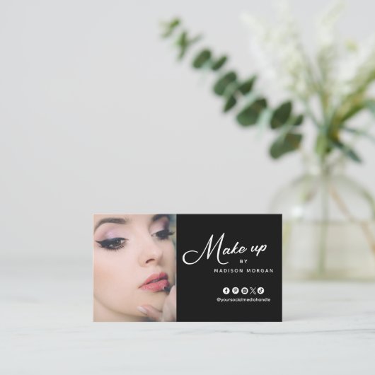 Black & White Retro Script Photo Makeup 名刺 (スタンド正面)