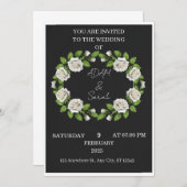Black & White Rose Wreath Wedding Invitation (正面/裏面)