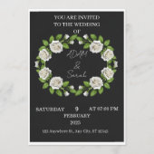 Black & White Rose Wreath Wedding Invitation (正面)