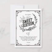 Black & White Rustic Cowgirl Sweet Sixteen サンキューカード (正面)