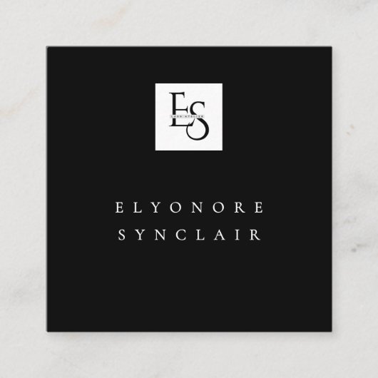 Black White Script Lashes Studio Logo QR Code  スクエア名刺 (正面)