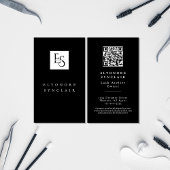 Black White Script Lashes Studio Logo QR Code 名刺